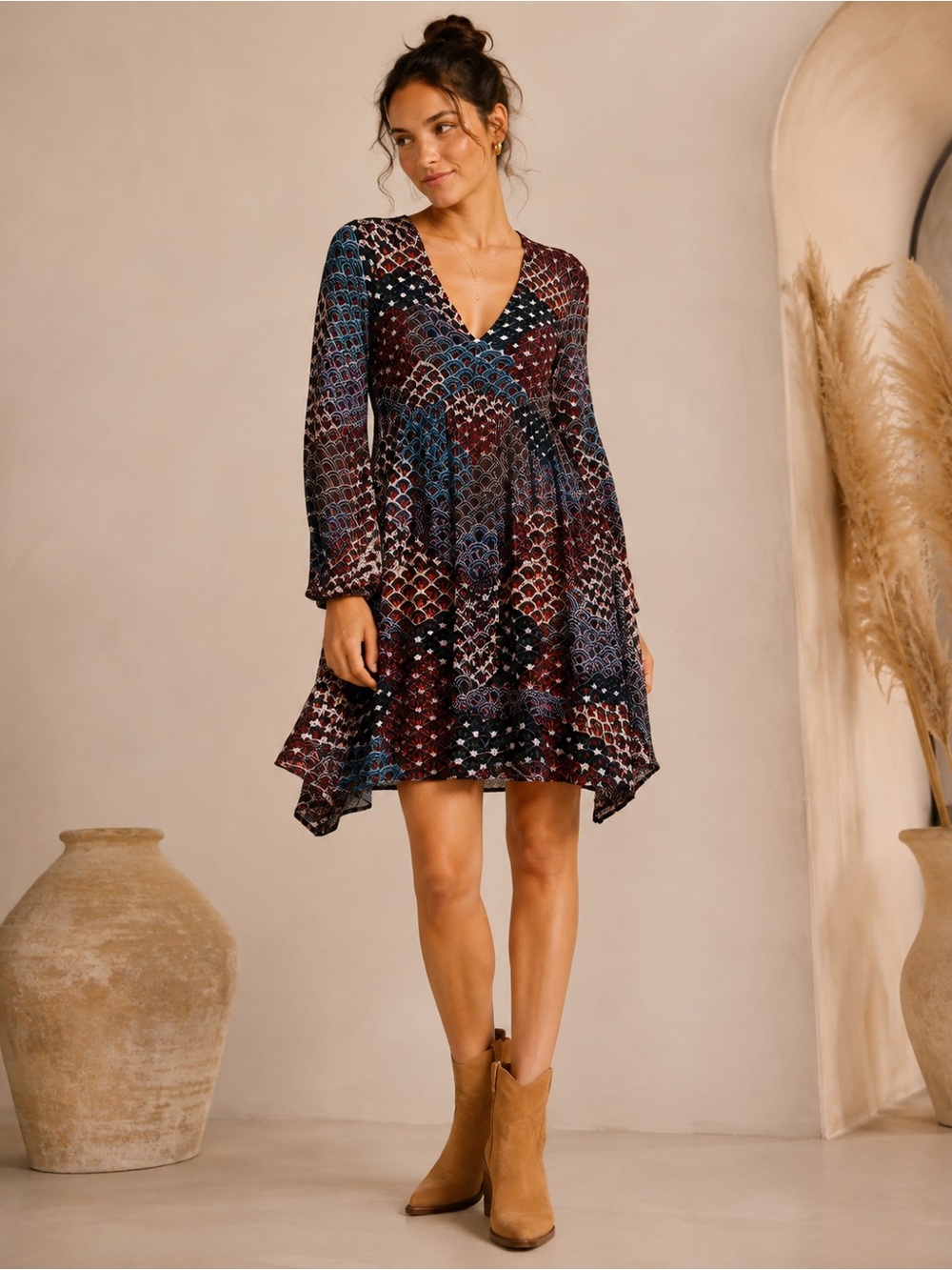 Anthropologie Maeve Monaco Empire Fan Print Dress Size XS